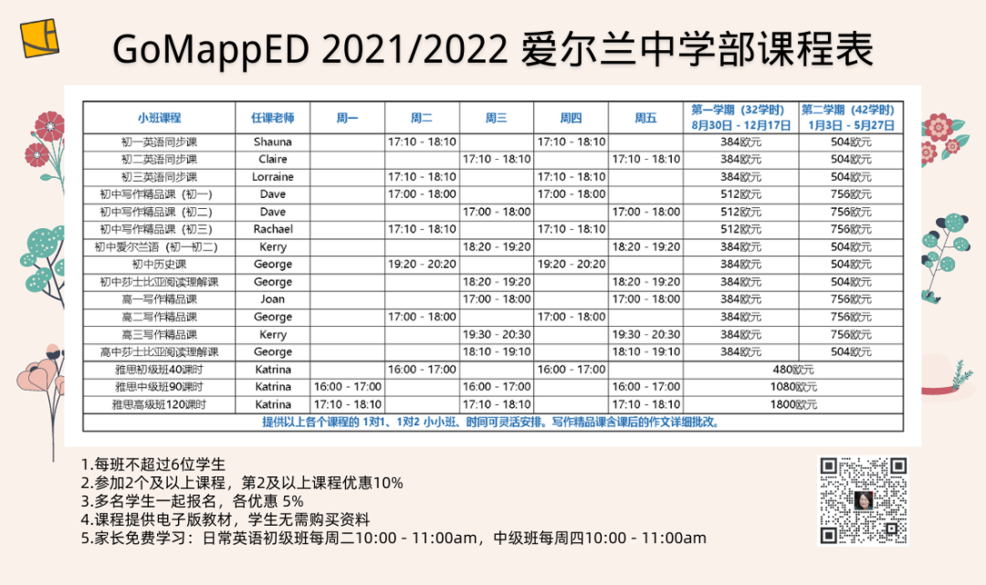 2021-2022 学年爱尔兰中小学在线课程介绍