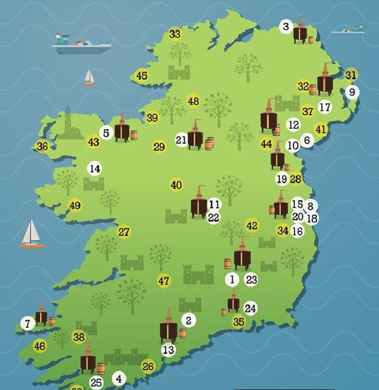 2019爱尔兰威士忌酒厂地图
