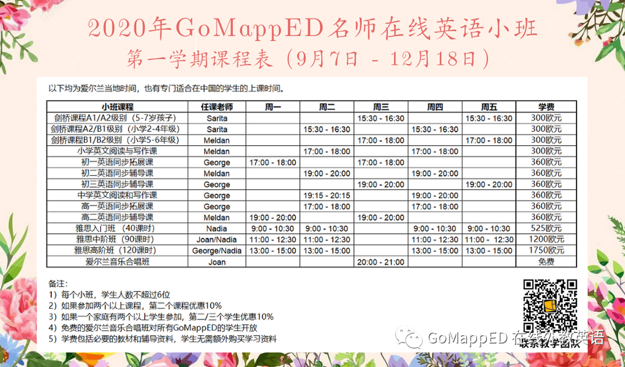 GoMappED 在线英语小班（附爱尔兰中学英语教学大纲和最新课程表）