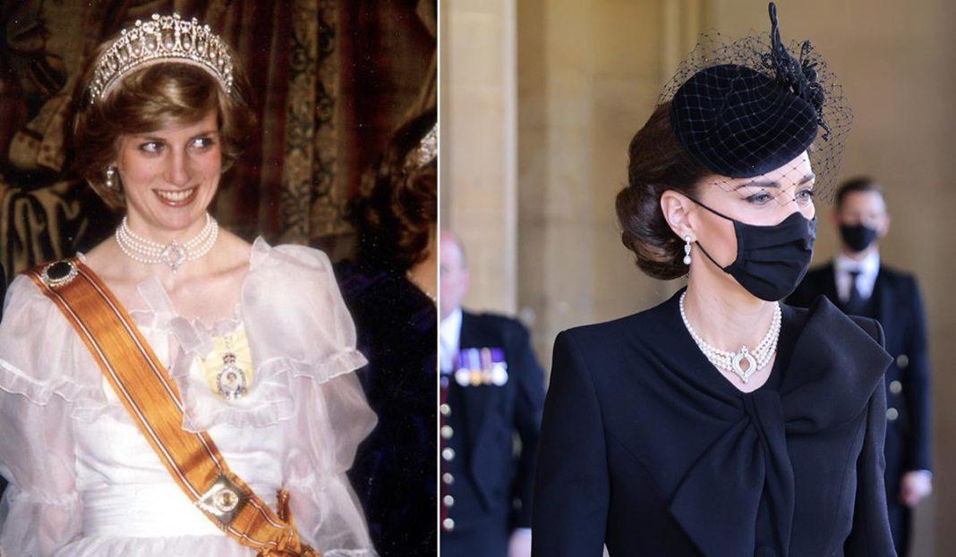 凯特王妃在菲利普亲王的葬礼上佩戴了一套戴安娜王妃曾戴过的珍珠项链