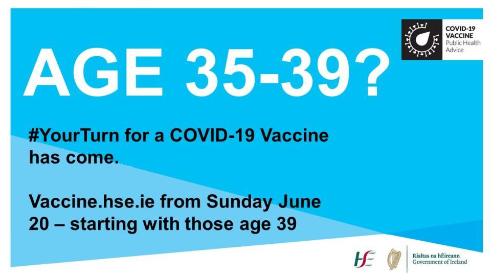 爱尔兰的新冠疫苗门户网站将于本周日向35-39岁人群开放登记