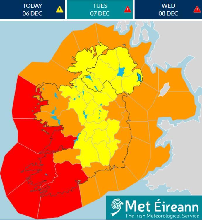 风暴巴拉明天抵达：爱尔兰12个郡的学校将停课
