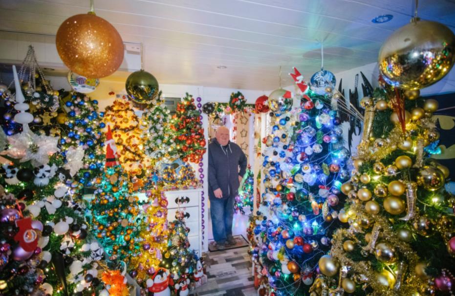 这对夫妇在家里摆了444棵圣诞树和1万件装饰品，还拿了个世界纪录