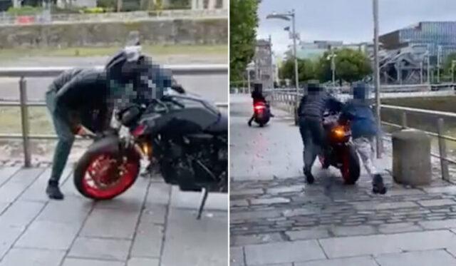 光天化日之下，都柏林2名偷车贼用锤子砸坏摩托车锁