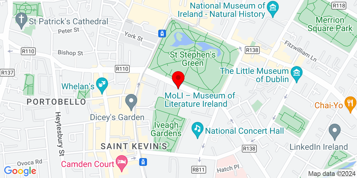 爱尔兰都柏林圣凯文圣斯蒂芬绿地 UCD 诺顿乔伊斯中心 MoLI 爱尔兰文学博物馆 Google 地图