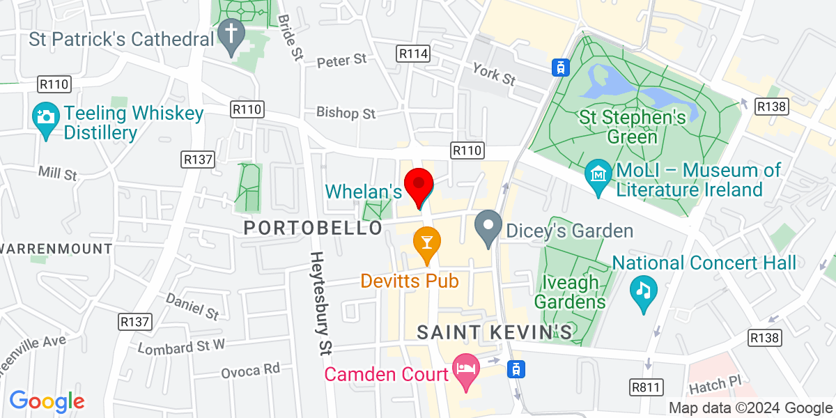 爱尔兰都柏林 2 区波托贝洛韦克斯福德街 Whelan's 的谷歌地图