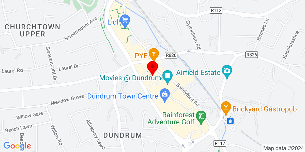 谷歌地图上的 dlr Mill Theatre Dundrum, Sandyford Road, Dundrum, Dublin 16, Ireland