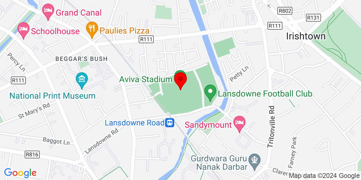爱尔兰都柏林 4 区 Lansdowne Road 的 Aviva 体育场谷歌地图