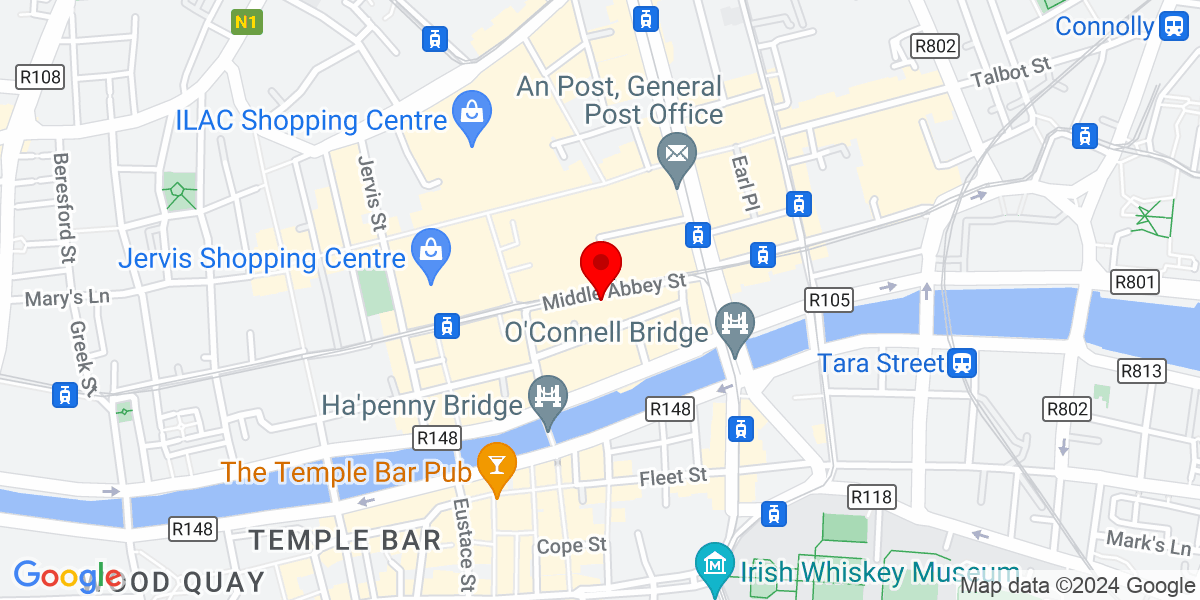 爱尔兰都柏林 1 区北城 Middle Abbey Street, Middle Abbey Street, The Academy 谷歌地图