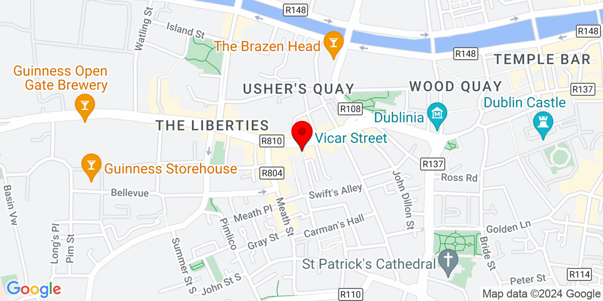 爱尔兰都柏林 8 区自由区 Vicar Street, Thomas Street, The Liberties 的 Google 地图