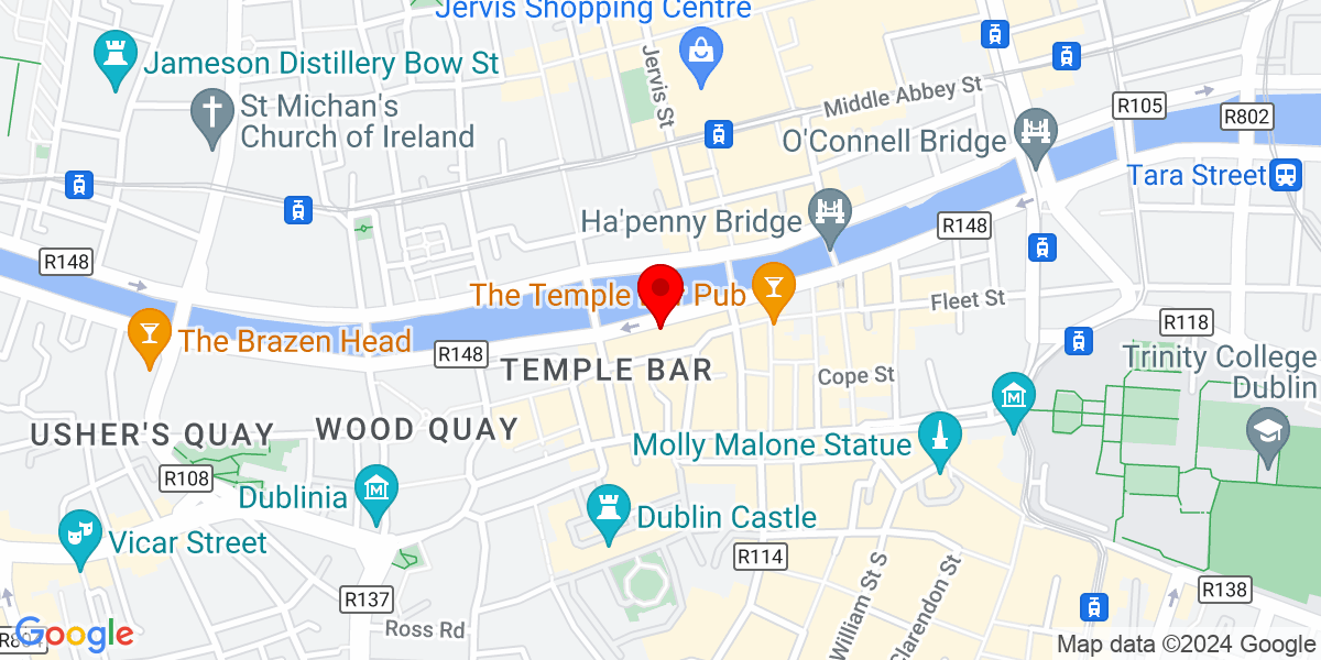 爱尔兰都柏林 Temple Bar 惠灵顿码头 The Workman's Club 的谷歌地图