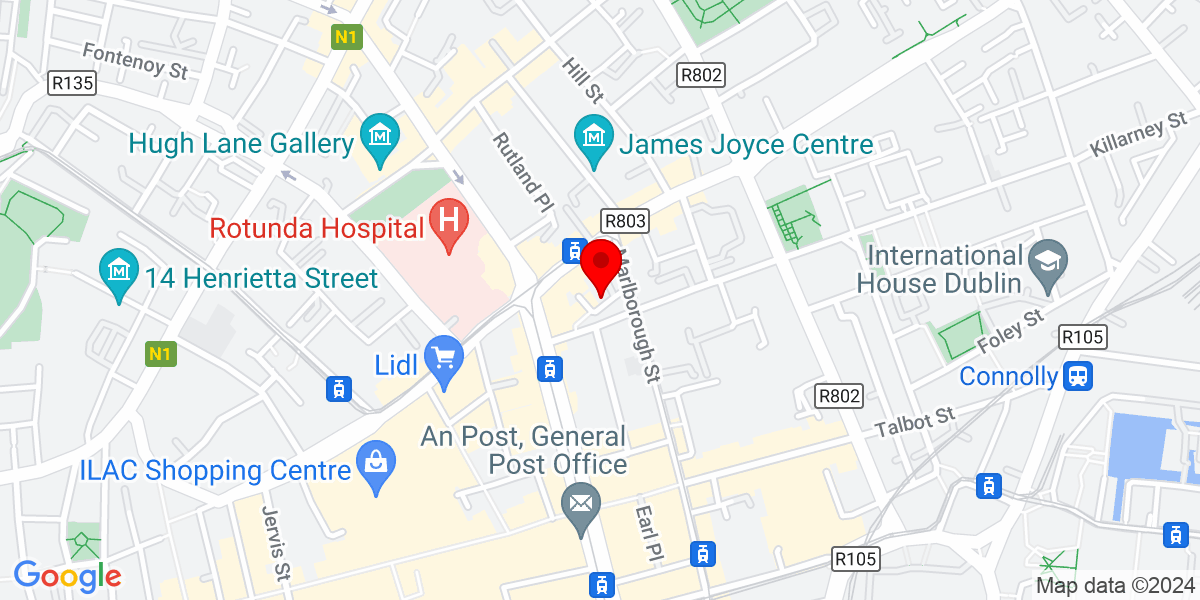 爱尔兰都柏林 1 区 Rotunda, O'Connell Street Upper, Findlater Place 学院广场酒店 Google 地图