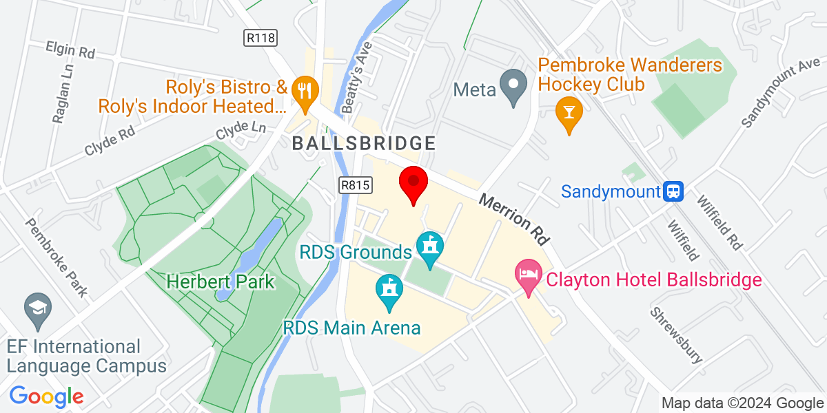 爱尔兰都柏林 4 区 Ballsbridge Merrion Road 的 RDS 会场 - 主厅综合楼 (1-4 号厅和 6 号厅) 谷歌地图