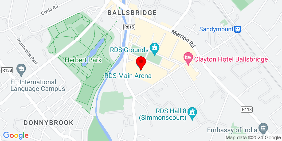 爱尔兰都柏林 4 区 Ballsbridge Merrion Road 的 RDS Main Arena 谷歌地图