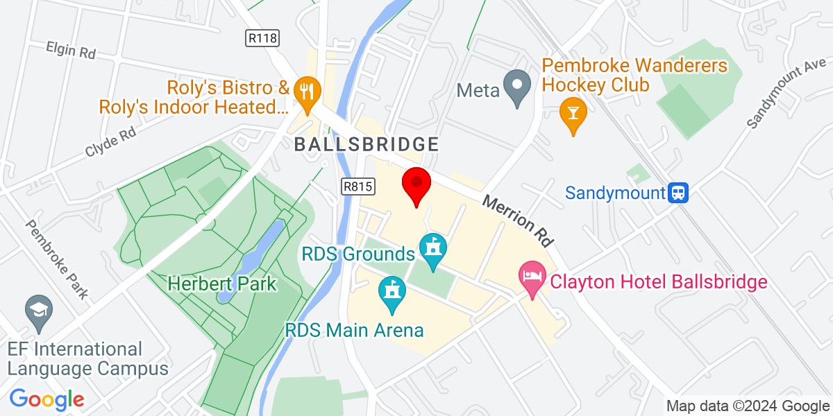 爱尔兰都柏林 4 区 Ballsbridge Merrion Road 的 RDS 会场 - 主厅综合楼 (1-4 号厅和 6 号厅) 谷歌地图