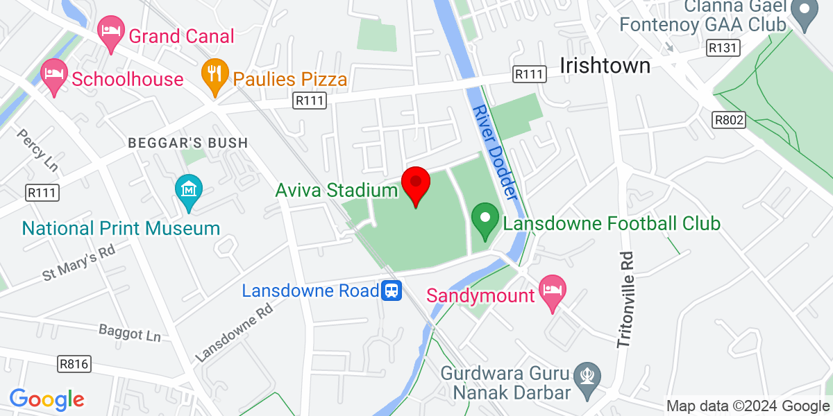 爱尔兰都柏林 4 区 Lansdowne Road 的 Aviva 体育场谷歌地图