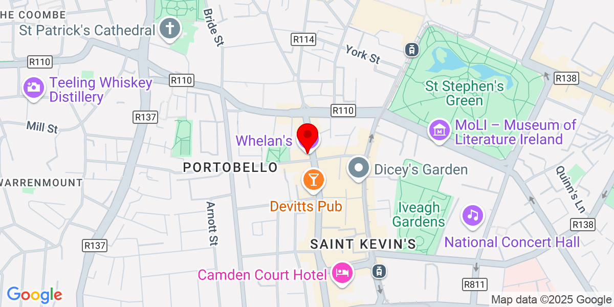 谷歌地图 Whelan's, Wexford Street, Portobello, Dublin 2, Ireland