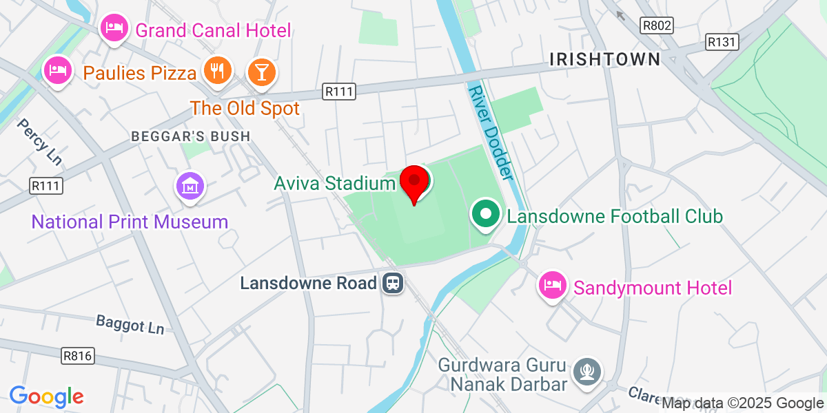 爱尔兰都柏林Lansdowne Road Aviva Stadium的Google Map of Aviva Stadium