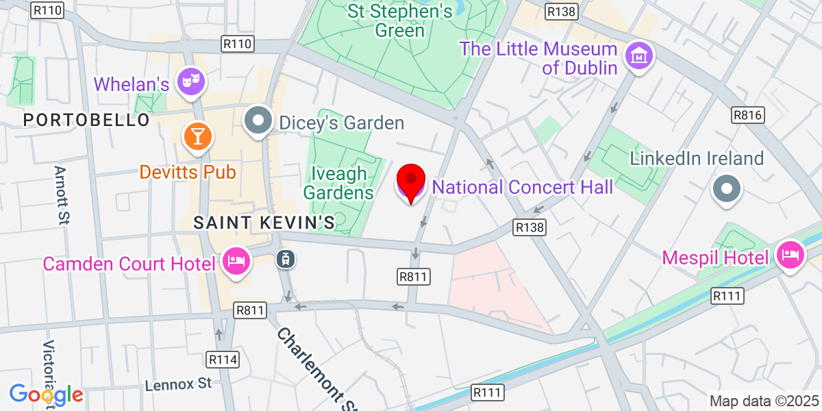 Google National音乐厅的Google Map of Earlsfort Terrace，Saint Kevin's，都柏林，爱尔兰