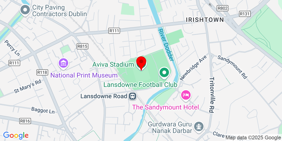 爱尔兰都柏林Lansdowne Road Aviva Stadium的Google Map of Aviva Stadium