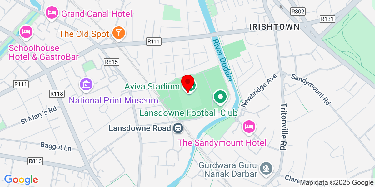 爱尔兰都柏林Lansdowne Road Aviva Stadium的Google Map of Aviva Stadium