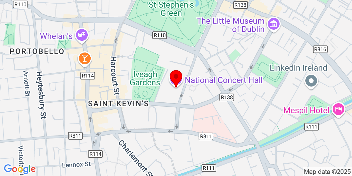 Google National音乐厅的Google Map of Earlsfort Terrace，Saint Kevin's，都柏林，爱尔兰