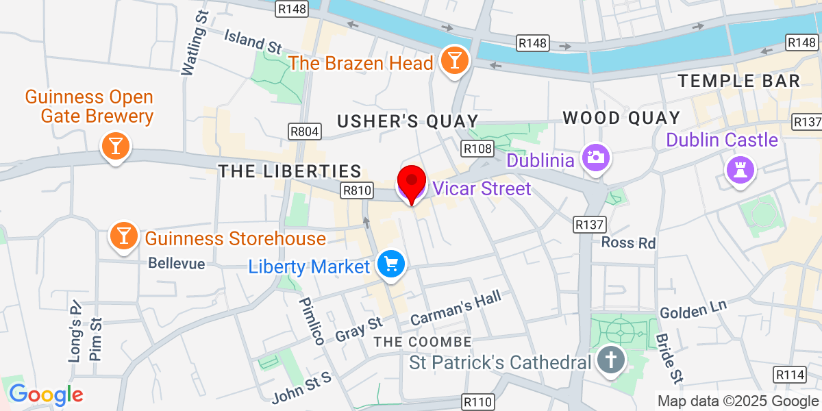 爱尔兰的都柏林托马斯街，托马斯街，托马斯街的Google Map of Vicar Street